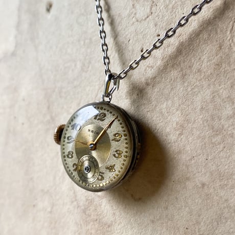 antique dial&movement reversible necklace【K0584】