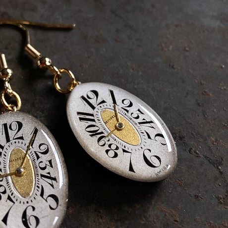antique dial hook pierced earrings K18GP "1920's art nouveau" ボックス付【K0756▲】