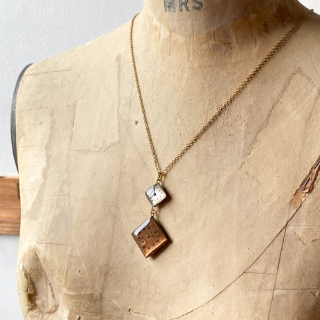 【企画展作品】antique square double dial long necklace K18GP【something special/S0001】