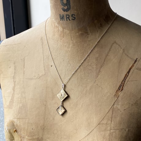 【new!!】 antique square double dial necklace "Lavallière type" SV925 (ボックス付)【K0987】
