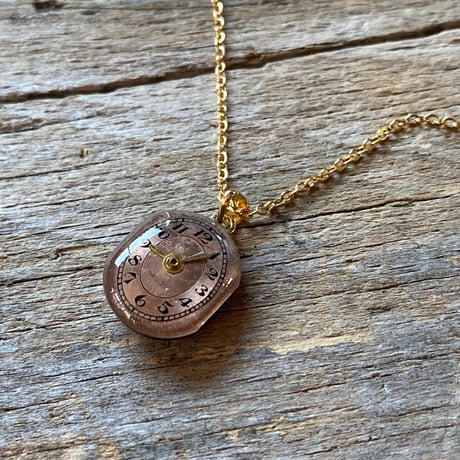 antique tonneau copper dial necklace "GRUEN" K18GP【K0984】