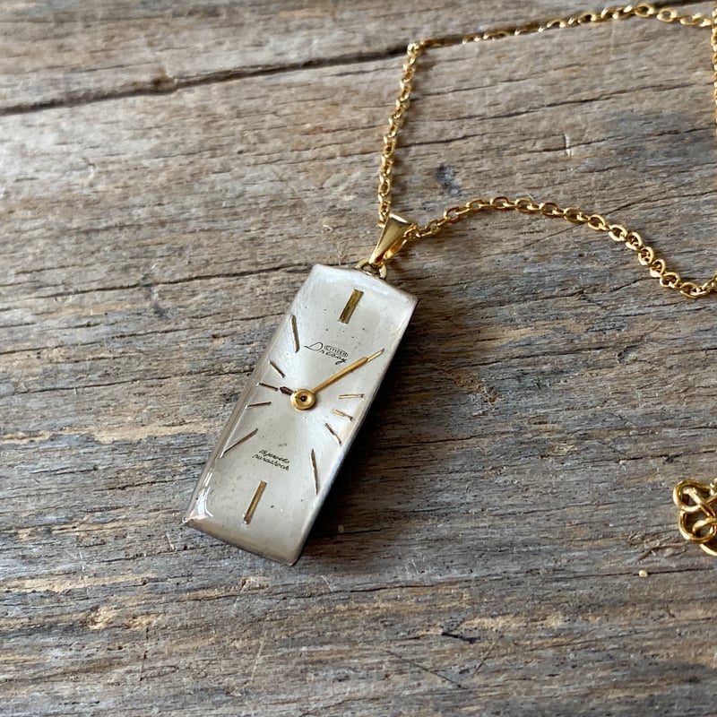 new!!】antique rectangle dial necklace K18GP 