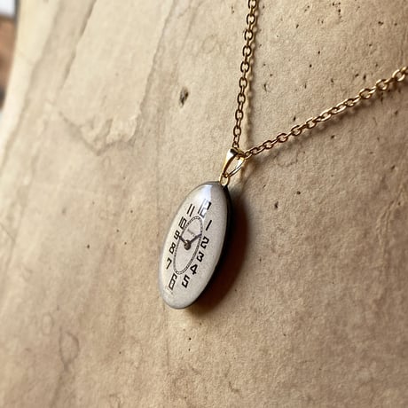 antique oval dial necklace K18GP 【K0880】