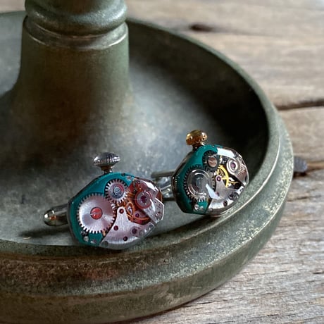 【K0683】antique movement colors cufflinks turquoise(ボックス付)