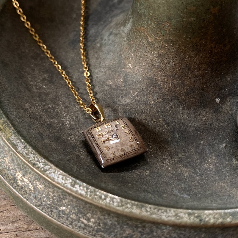 new!!】antique square dial necklace K18GP 