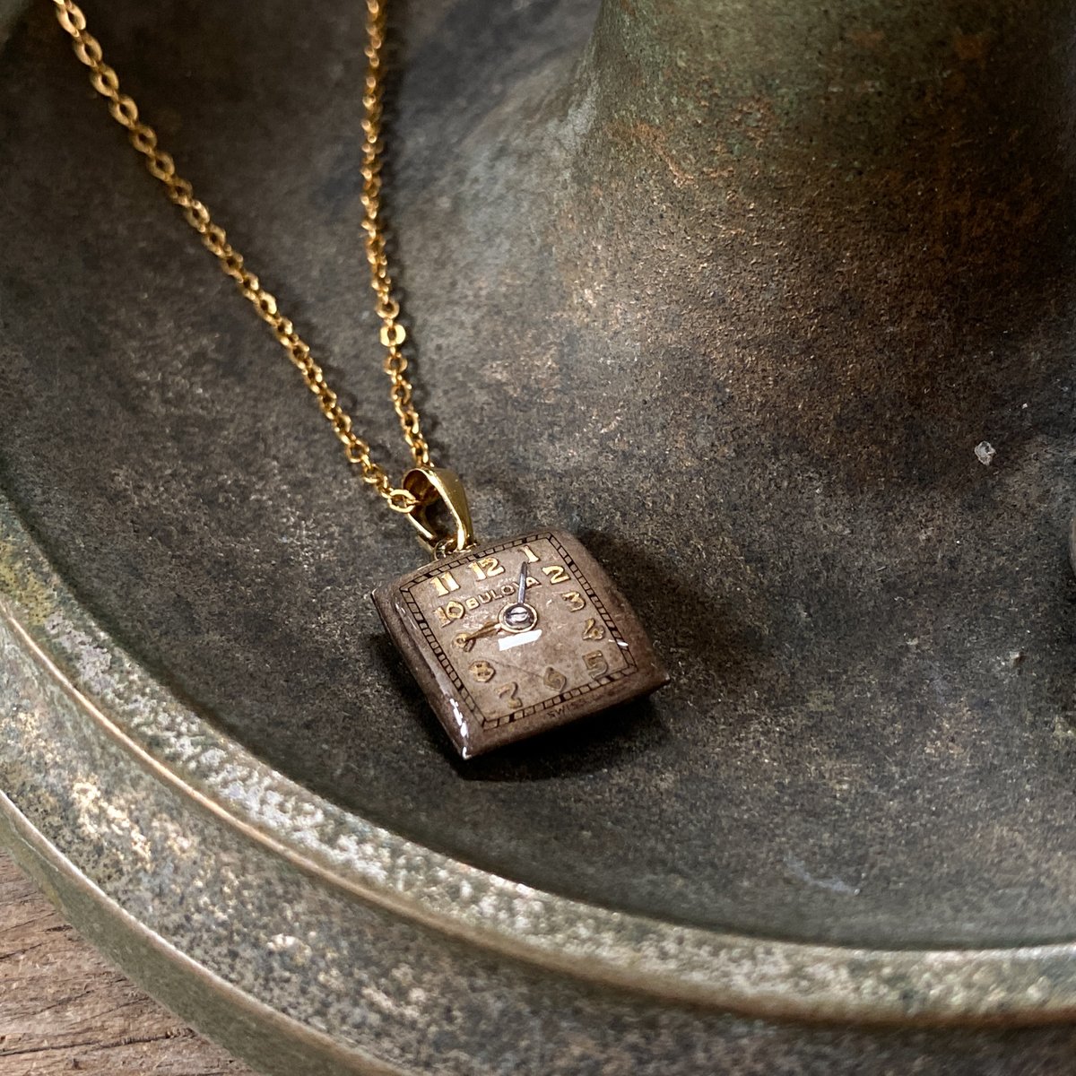 カメオ調 SV×K18WG留具 マルチビーズネックレス ヴィンテージ調 デザイン new!!】antique square dial necklace K18GP 