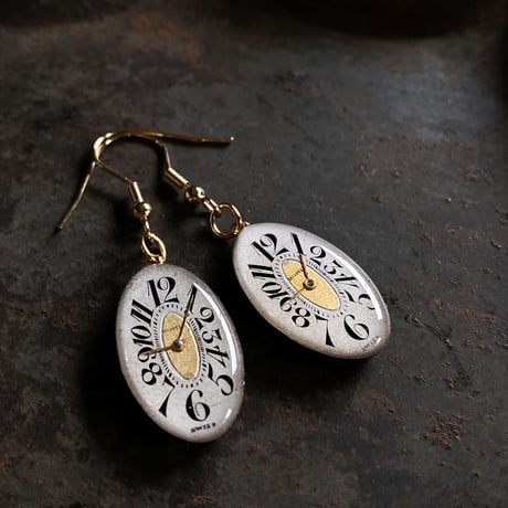 antique dial hook pierced earrings K18GP "1920's art nouveau" ボックス付【K0756▲】