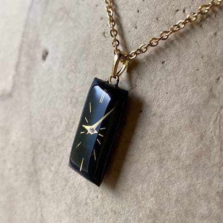 antique black square dial necklace K18GP【K0578】