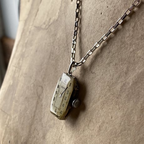 antique square dial&movement reversible necklace【K0533】