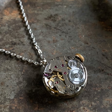 antique dial&movement reversible necklace【K0584】