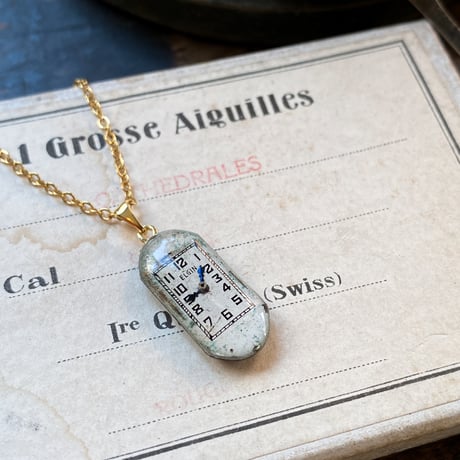 antique rectangle necklace K18GP "ELGIN" 【K0827】