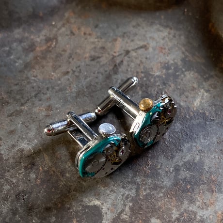 【K0683】antique movement colors cufflinks turquoise(ボックス付)