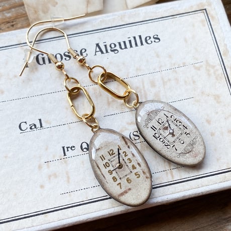 antique oval dial hook pierced earrings K18GP【K0844】