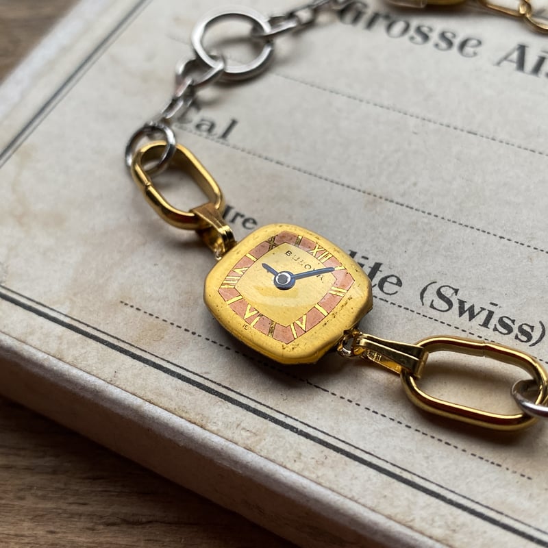 new】antique square dial bracelet stainless×K18