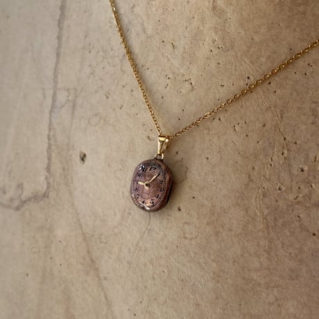 antique tonneau copper dial necklace "GRUEN" K18GP【K0984】