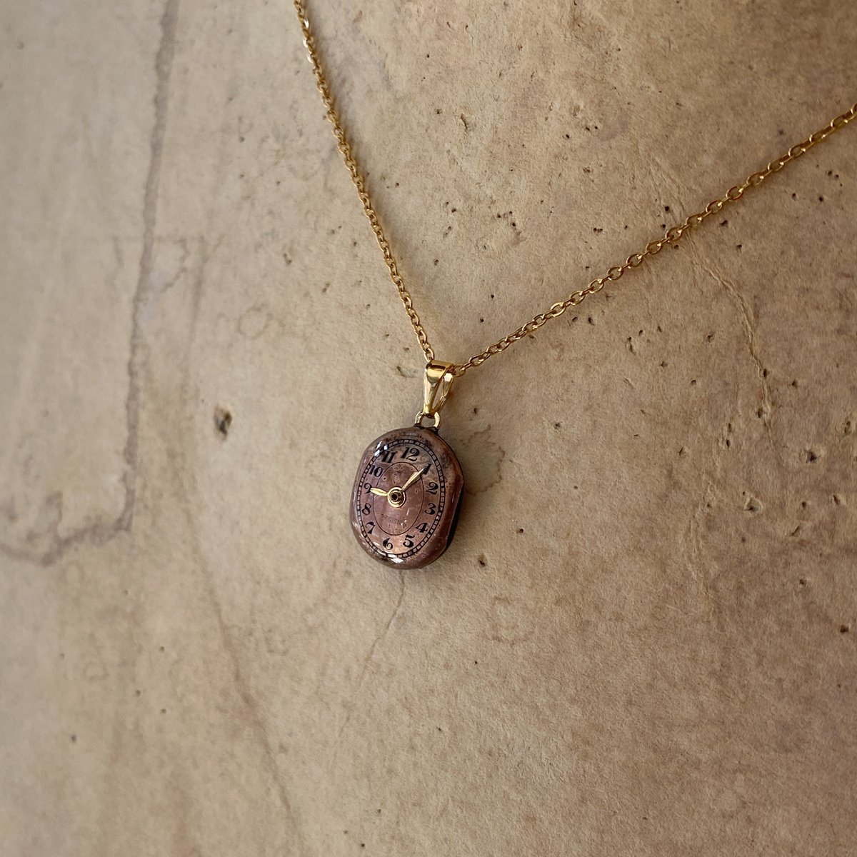 new!!】antique tonneau copper dial necklace 