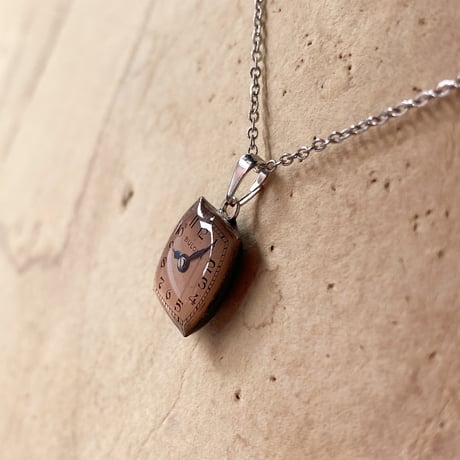 antique square copper dial necklace【K0934】