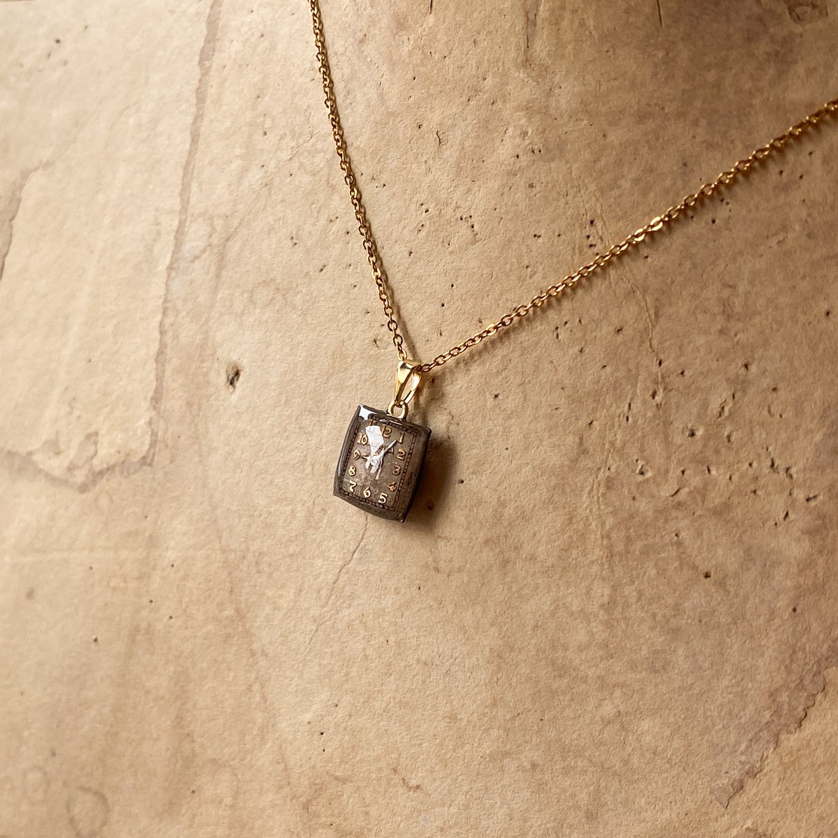 new!!】antique square dial necklace K18GP 
