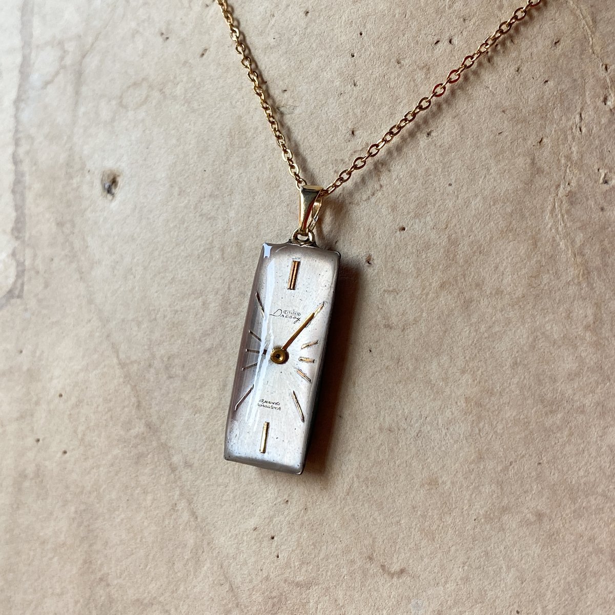 new!!】antique rectangle dial necklace K18GP 
