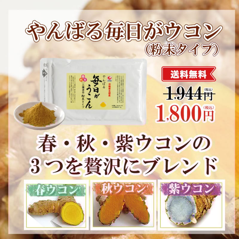 【送料無料/新品】 やんばる毎日ウコン3種粉末タイプ 100g【単品~20個セット サプリメント・ビタミン