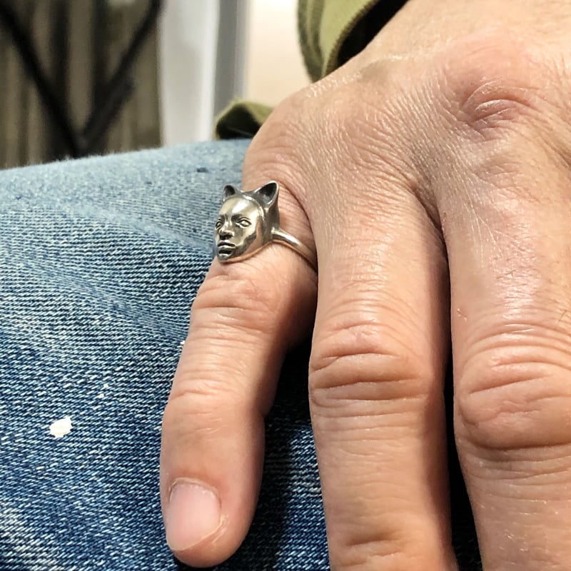 猫の顔 シルバーリング ストーン付き ネコ リング 指輪 シルバー925 猫 アクセサリー r0859 ふて顔