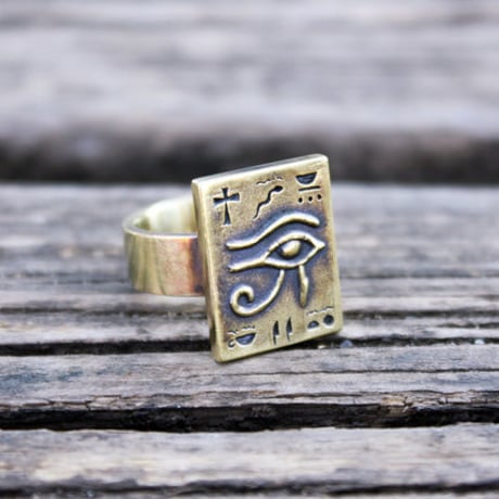 ヒエログリフの金色プレートリング
