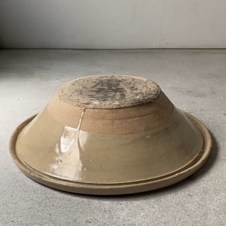 古いこね鉢 38cm  昭和19年 浅型捏鉢 灰釉 古瀬戸 大鉢 メダカ鉢 金魚鉢 水栽培 睡蓮鉢 ビオトープ 古い焼物 古民藝