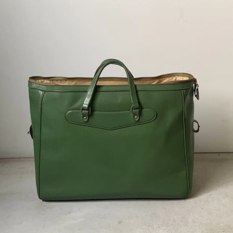 ヴィンテージ レザーバッグ  50s60s 当時物レザートート 革鞄 グリーンレザー ファスナーオープン カギあり インナーシミ外装美品範疇