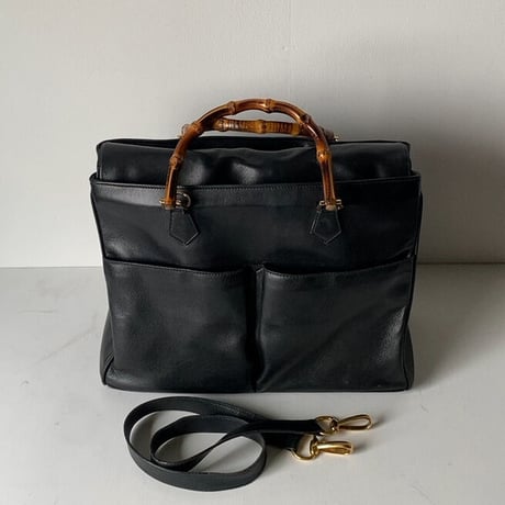 GUCCI オールドグッチ  バンブーレザーバッグ 2wayショルダー付き トートバッグ ハンドバッグ ブラックスムースレザー/ゴールド金具 70s80s ヴィンテージグッチ