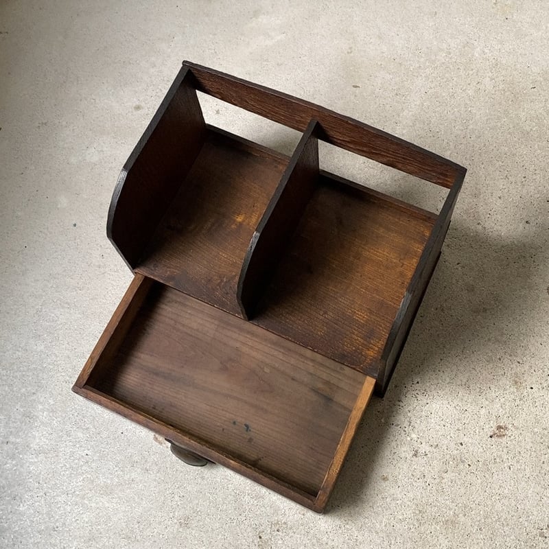 古い引出し本立て 1杯引出し1枚仕切 木製無垢材＋銅金具 昭和2年