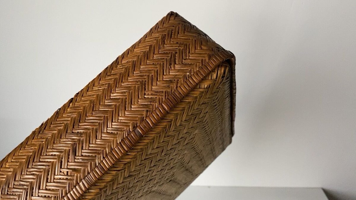 小さい竹行李33cm 昭和期 竹編みの道具箱 レターケース 古籠 古箱 竹
