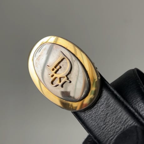 Dior オールドディオール クリスチャンディオール  レザーベルト オーバルバックル 楕円バックル コンビカラー ブラックレザー ヴィンテージディオール 中古良品