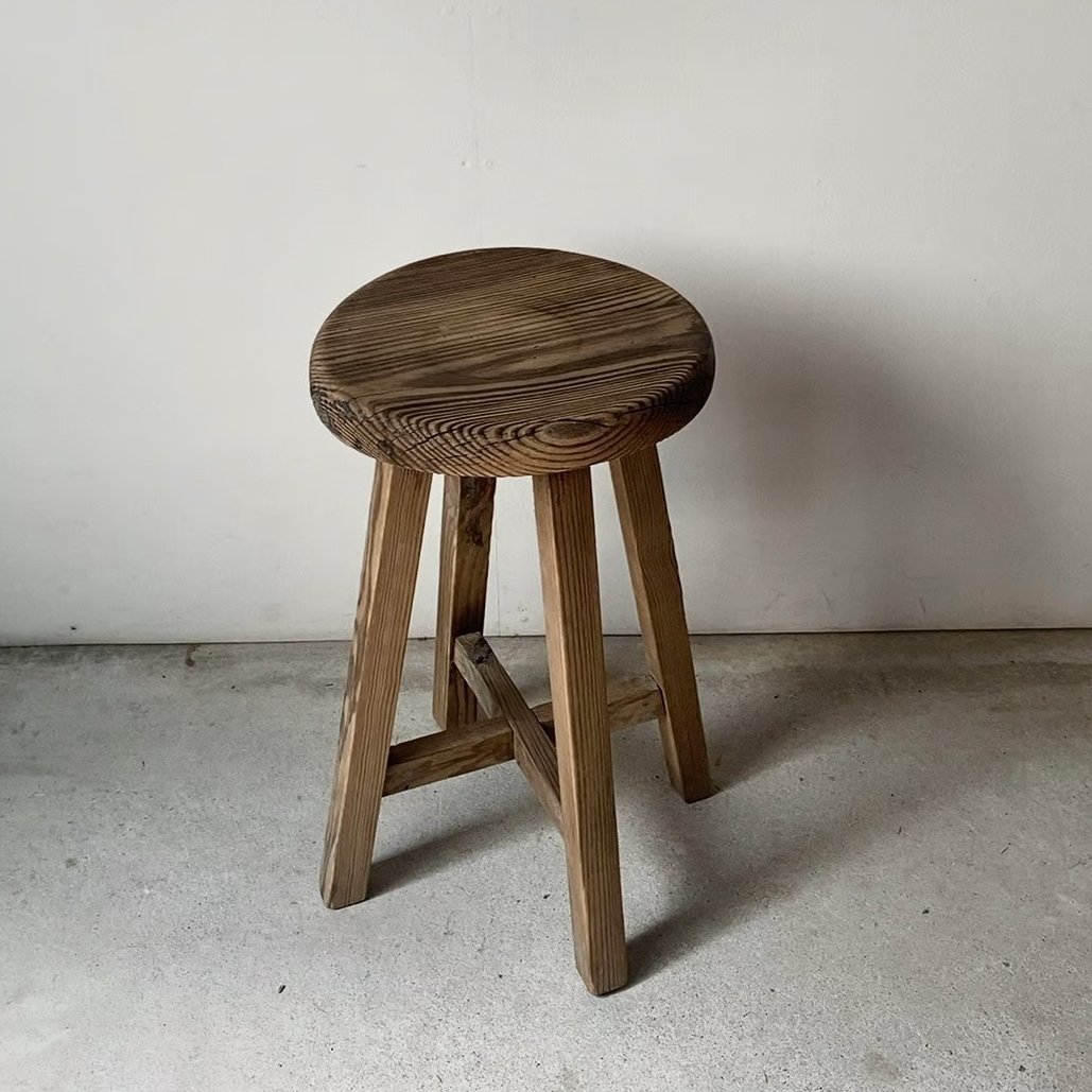 アンティーク丸椅子 木製丸椅子 スツール 松材 無塗装 ナチュラル木肌
