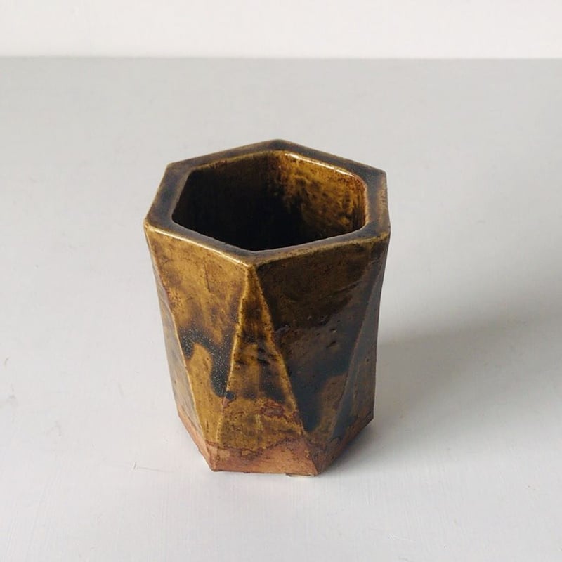 益子焼 飴釉 面取 花器 六角 民藝 小壺 | GobaTools