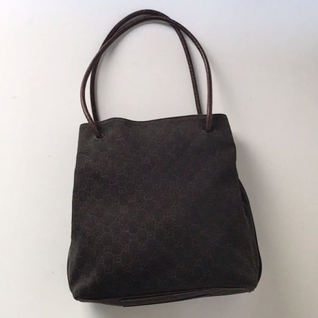 GUCCI グッチ   GGキャンバス   レザーロープトートバッグ   ダークブラウン   ヴィンテージ   中古美品