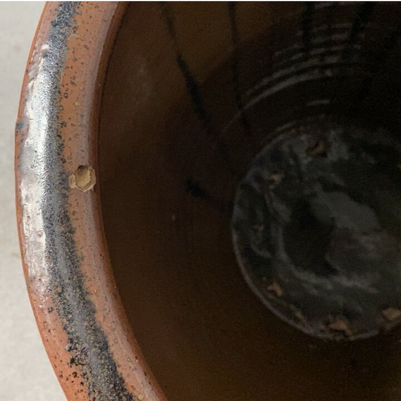 古い甕 幅39cm 民藝甕 古作 常滑 打掛釉と線彫りが絶妙の