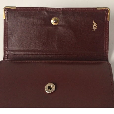 Cartier カルティエ  マストライン 三つ折りコンパクト財布  ウォレット　レザー  ボルドー がま口タイプ  ヴィンテージ