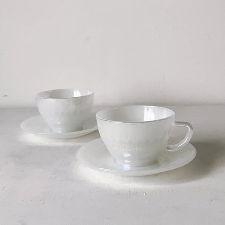 HEAT PROOF USA  フェデラル社製  オーロラミルクガラス カップ＆ソーサー 2客セット アメリカ製 1970s 完品範疇