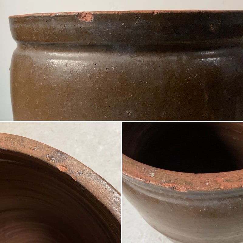 古い水瓶 民藝壺 古甕 (高さ約42cm幅約35cm) メダカ鉢 睡蓮鉢