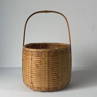 筒型持ち手付竹籠  22cm ワンハンドル竹編みかご  手提げカゴ 白木 竹細工 工芸品  手仕事 クラフト  木べら立て 屑籠  ほぼ完品