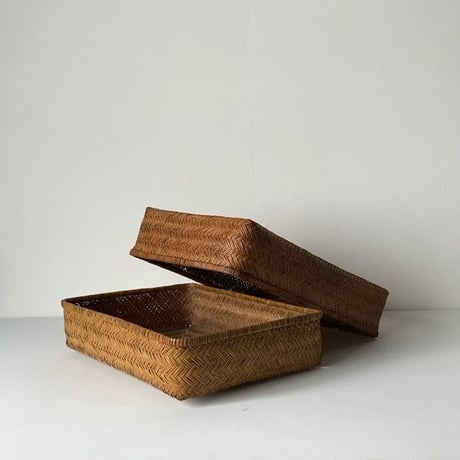 小さい竹行李33cm  昭和期  竹編みの道具箱 レターケース 古籠 古箱 竹工芸 古民藝