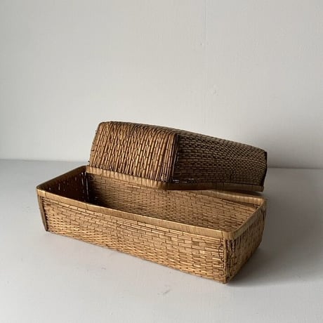 小さく細長い柳行李 32cm  昭和期 弁当行李 台帳行李 道具箱 小物入れ 小さい柳行李