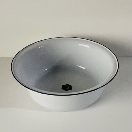 KIYOSU enameled ware キヨス ホーロー 洗面桶 36cm 大きめの洗面器 白/紺 ヴィンテージ デッドストック品 made in japan