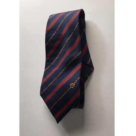 GUCCI  オールドグッチ  ヴィンテージ ネクタイ レジメンタル ビット柄 ネイビー ゴールド シェリーラインシルク100%  中古美品