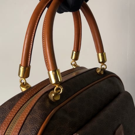 CELINE オールドセリーヌ トリオンフ(マカダム) 総柄  ハンドバッグ 半円型 ハーフムーン ミニボストン フラップポケット ゴールド金具 ヴィンテージセリーヌ 中古極美品