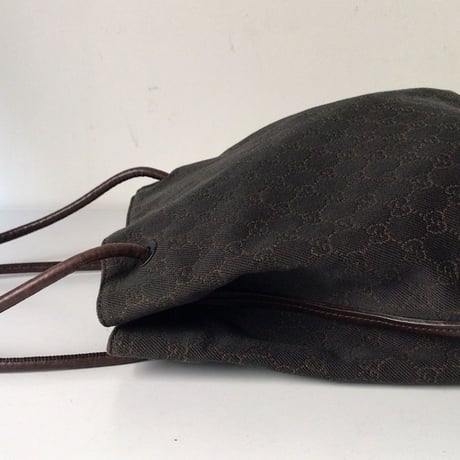 GUCCI グッチ   GGキャンバス   レザーロープトートバッグ   ダークブラウン   ヴィンテージ   中古美品