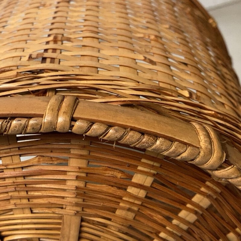 古い竹編みの屑籠(ダストボックス) 技あり丁寧な編み技術 日本の工芸品