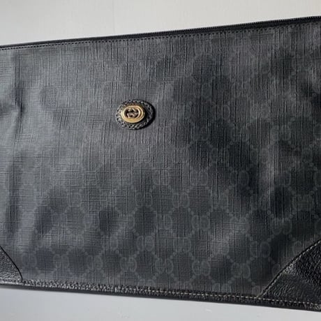 GUCCI オールドグッチ インターロッキング GG柄コーティングキャンバス ブラック/グレー  セカンドバッグ  ポーチ インバッグ ヴィンテージ 鞄 31cm