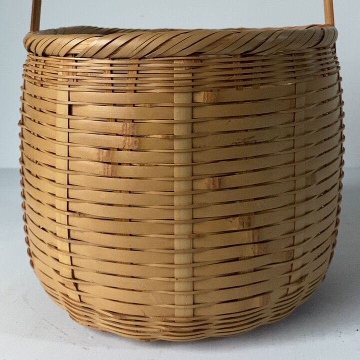 筒型持ち手付竹籠 22cm ワンハンドル竹編みかご 手提げカゴ 白木 筒型持ち手付竹籠 22cm ワンハンドル竹編みかご 手提げカゴ 白木