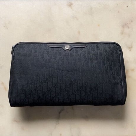 Dior  オールド クリスチャン ディオール  トロッター レギュラーポーチ ブラック レザー/ファブリック ヴィンテージ  28cm